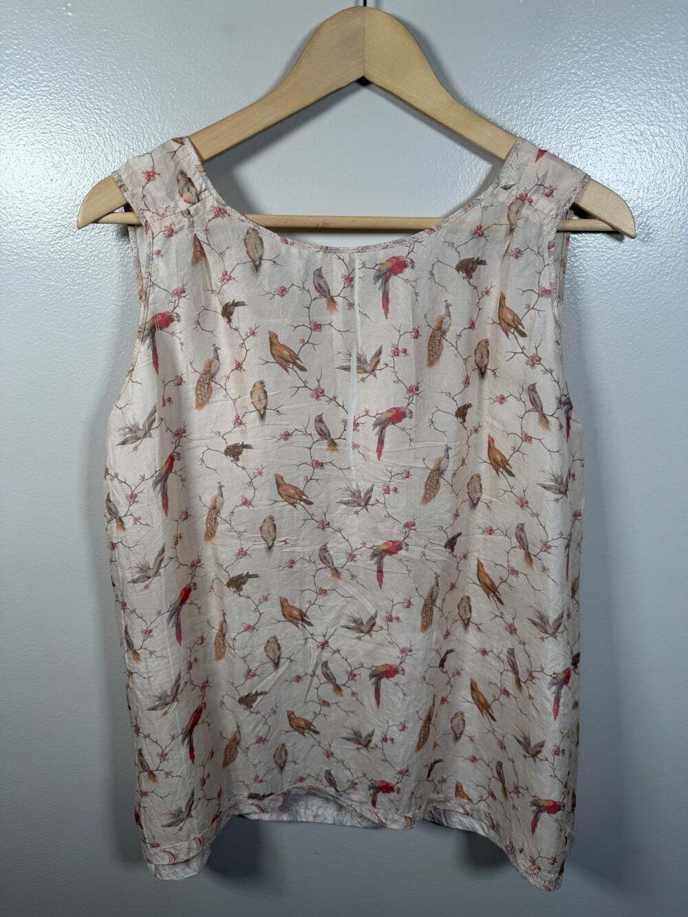 Dosa Silk Shell Sleeveless Top Size 2 US Small Bird Cherry Blossom Lagenlook